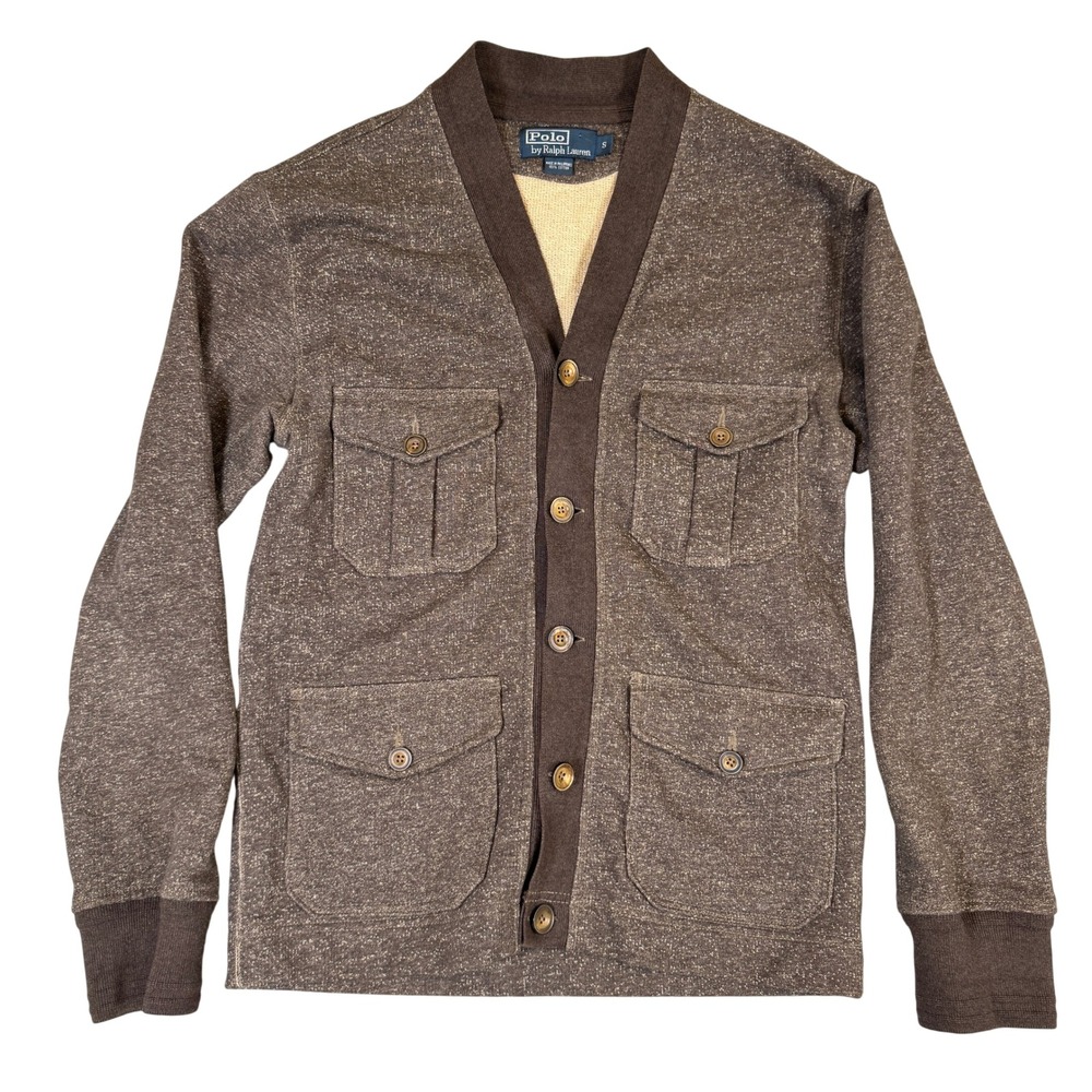 Polo Ralph Lauren Mens Brown Marled Cotton Button Front Cardigan Sweater Small